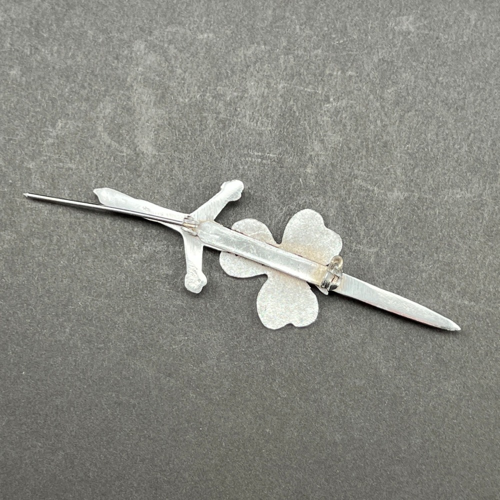 Kilt Pin Irish Shamrock Sword Brooch Silver Tone Celtic Medieval - Picture 5 of 7